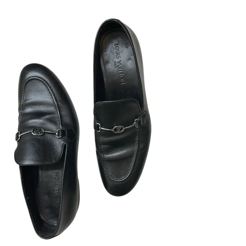 Louis Vuitton Black Leather Slip-On Loafers